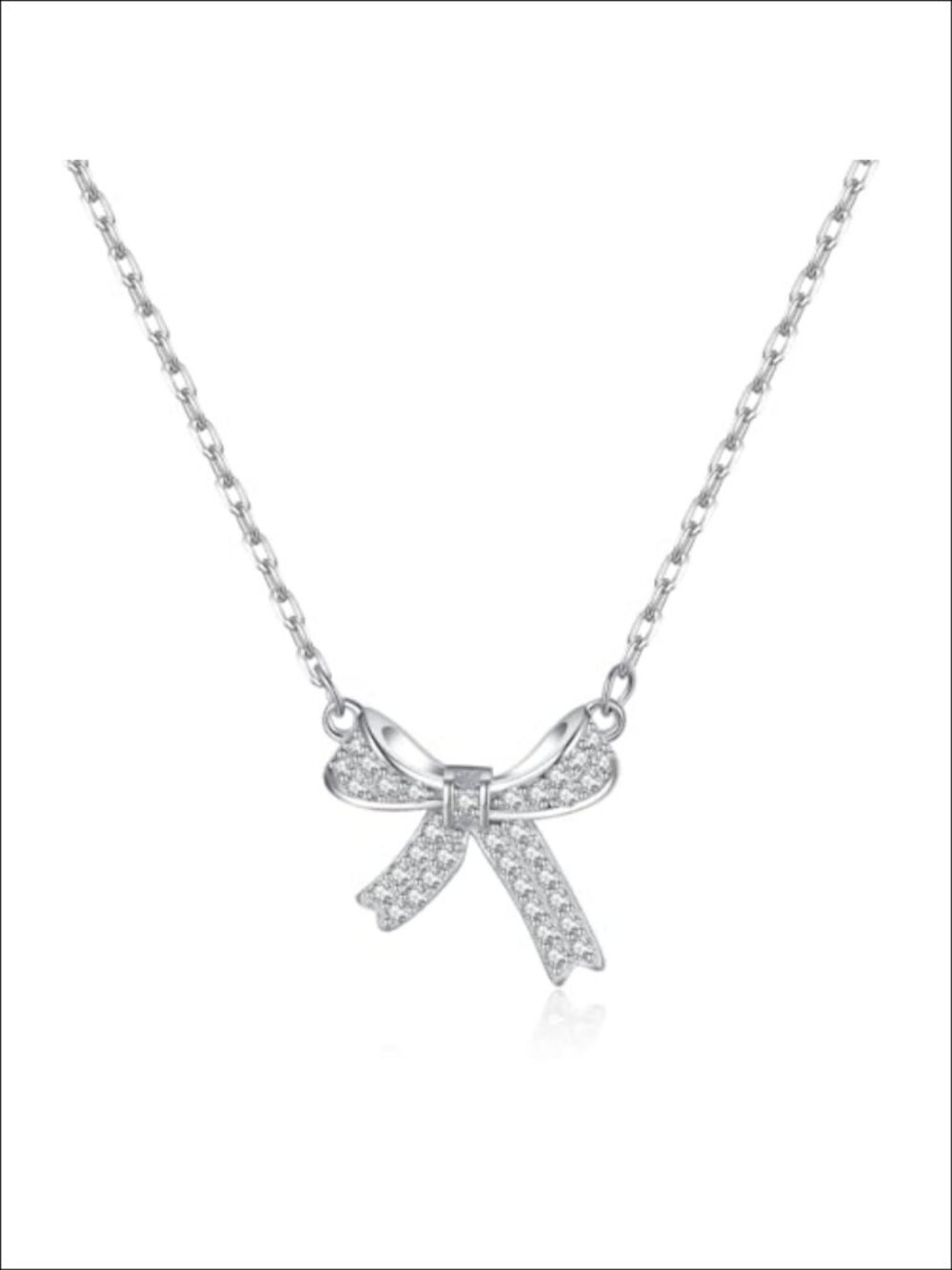 925 Sterling Silver Bow Choker Necklace CZ Pendant Women Teens Gift